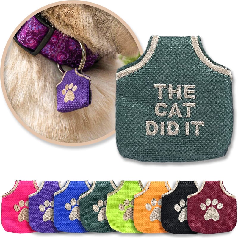 Woofhoof Dog Tag Silencer, Green The Cat Did It - Quiet Noisy Pet Tags - Fits Up to Four Pet IDs - Dog Tag Cover Protects Metal Pet IDs, Made of Durable Nylon, Universal Fit, Machine Washable - Image 1